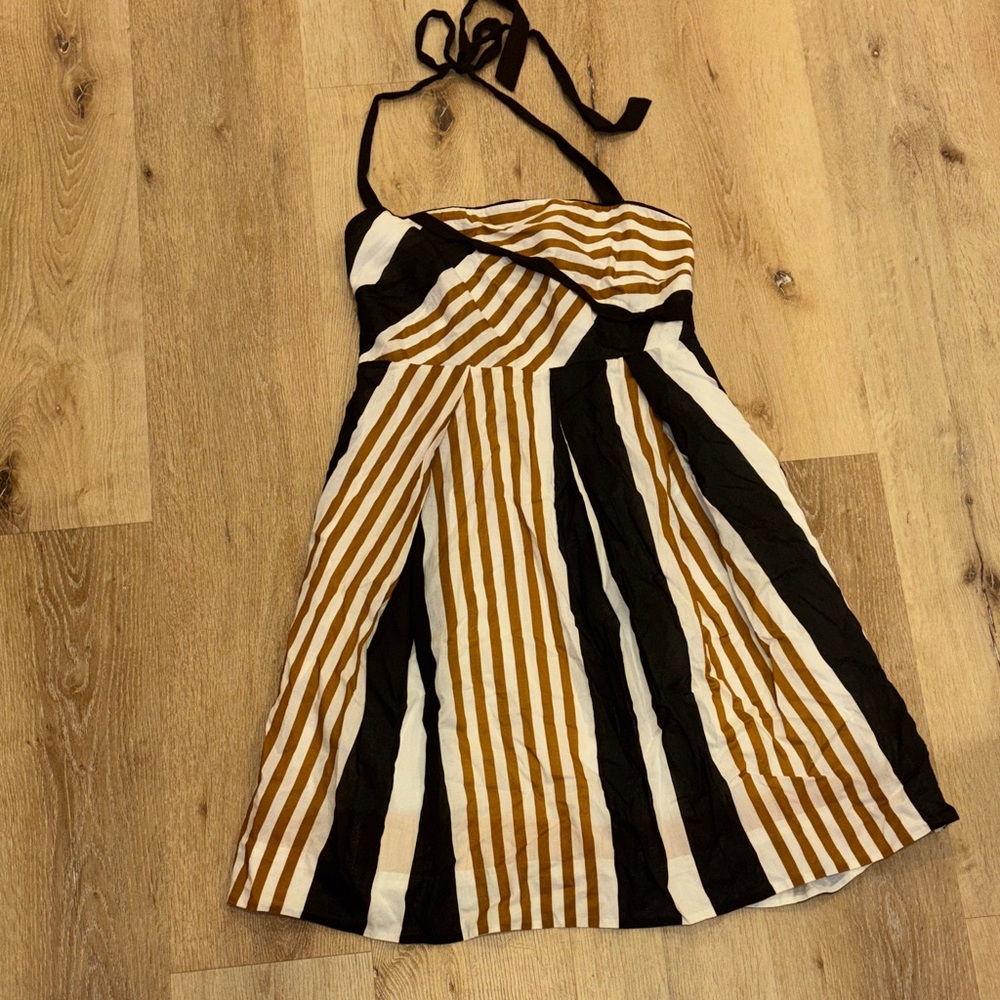 Anthropologie Moulinette Soeurs Striped Halter Dress Side Zip Pockets Size 4